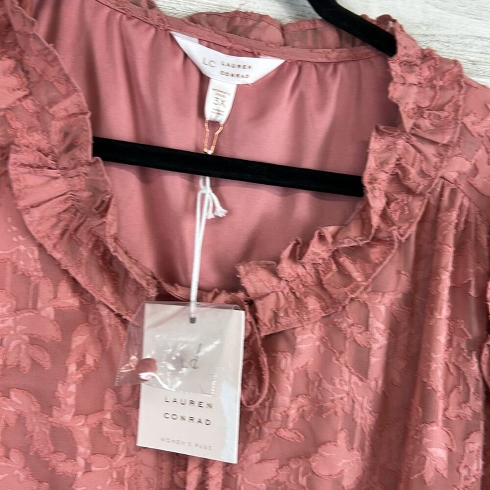 NWT Lauren Conrad Size 3X Pink Floral Chiffon Ruffle Burnout Dress Long Sleeve - Picture 5 of 7